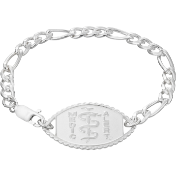 QR Code Figaro Classic Medical ID Bracelet Sterling Silver, Silver, large image number 1